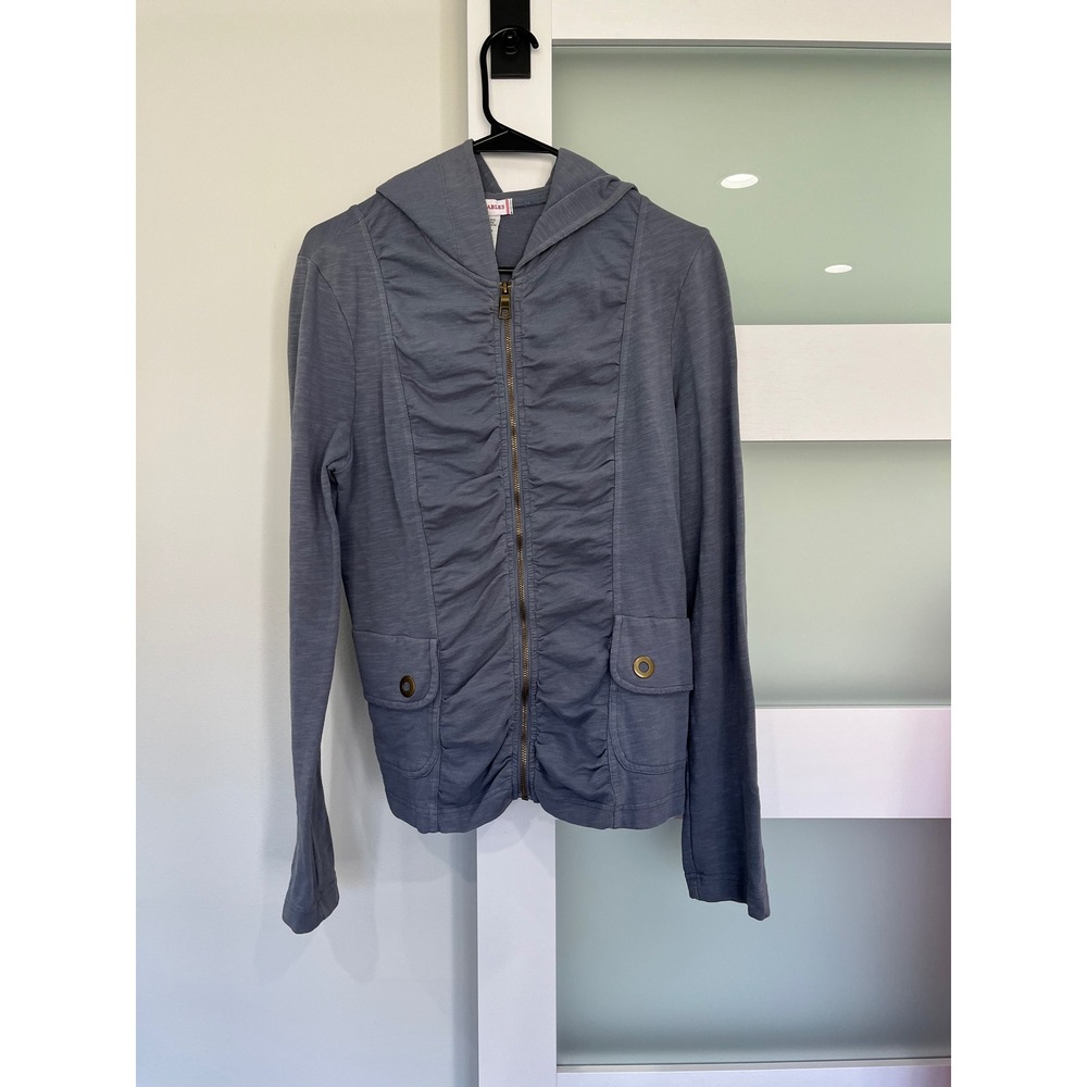 Wearables by XCVI Womens Blue Ruched Zip Up Hoodie Slub Knit Cotton 13507W